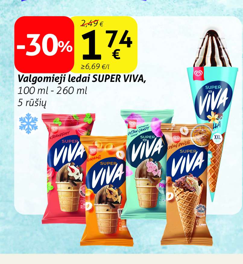 Valgomieji ledai SUPER VIVA, 100 ml - 260 ml