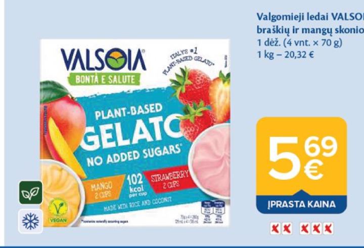 Valgomieji ledai VALSOIA, 70 g