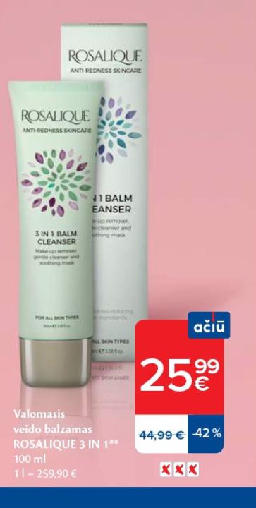 Valomasis veido balzamas ROSALIQUE 3 IN 1, 100 ml