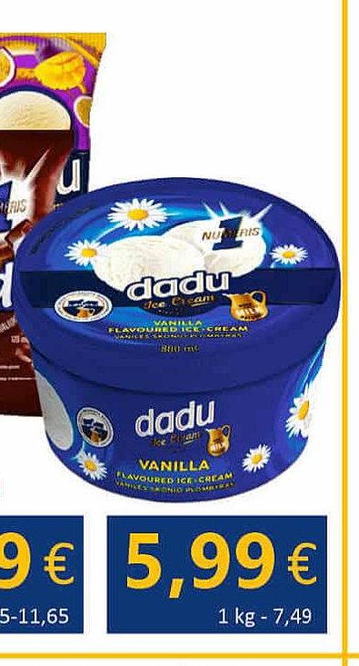 Vaniliniai ledai DADU, 800 ml