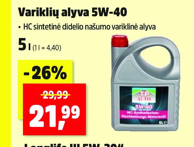 Variklių alyva 5W-40, 5 l
