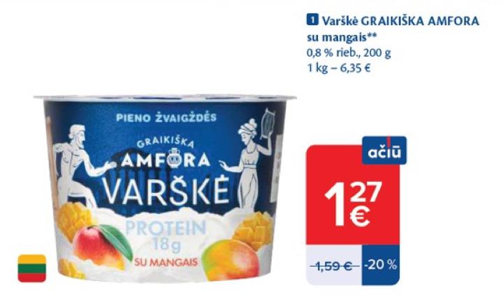 Varškė GRAIKIŠKA AMFORA su mangais, 200 g