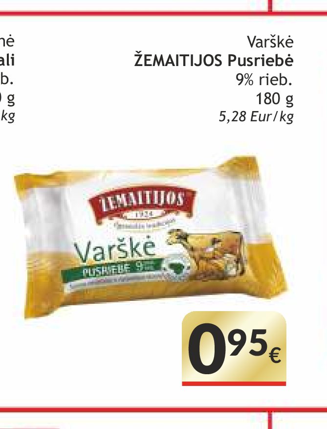 Varškė ŽEMAITIJOS Pusriebė, 180 g