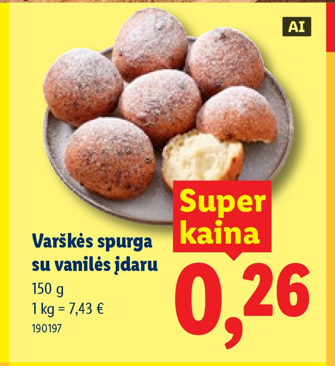 Varškės spurga su vanilės įdaru, 150 g
