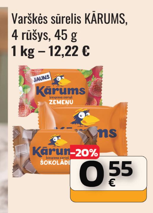 Varškės sūrelis KĀRUMS, 45 g
