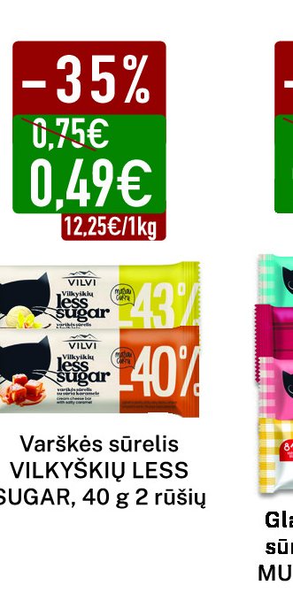 Varškės sūrelis VILKYŠKIŲ LESS SUGAR, 40 g