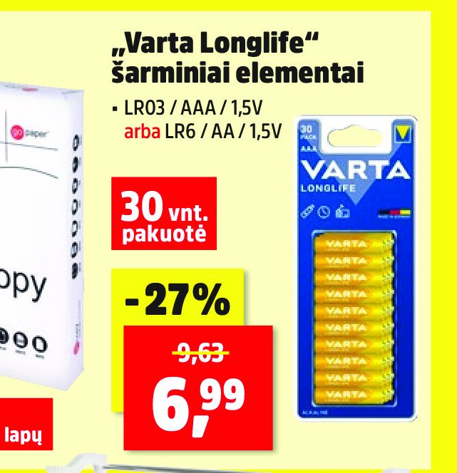 „Varta Longlife“ šarminiai elementai, 30 vnt