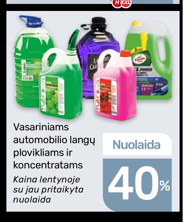Vasariniams automobilio langų plovikliams ir koncentratams