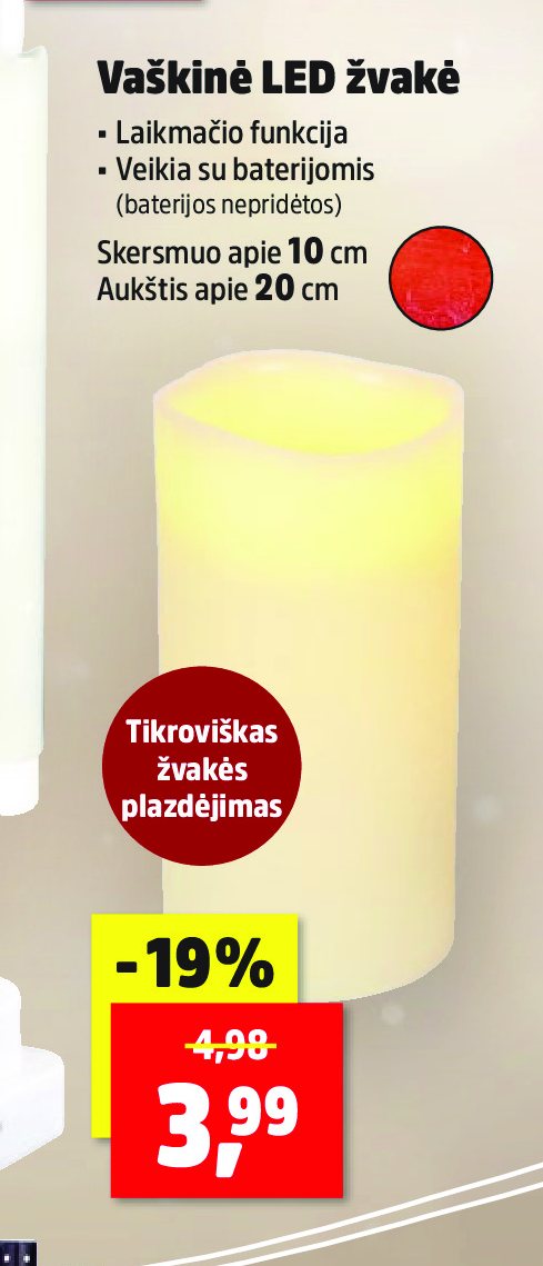 Vaškinė LED žvakė, 10 cm