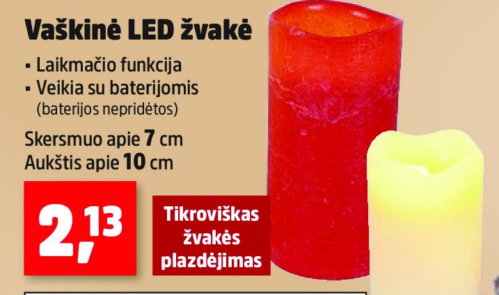 Vaškinė LED žvakė, 7 cm