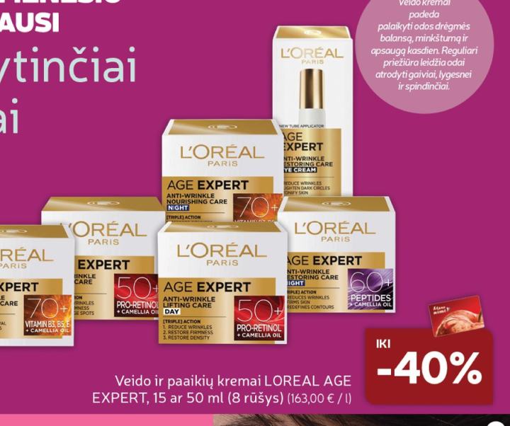 Veido ir paakių kremai LOREAL AGE EXPERT, 50 ml