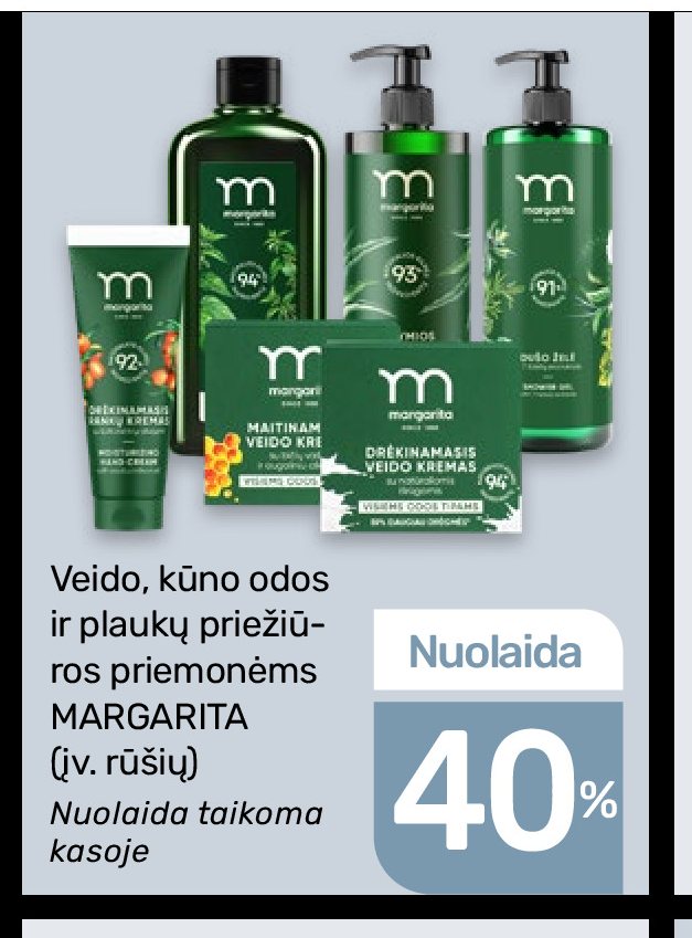 Veido, kūno odos ir plaukų priežiūros priemonėms MARGARITA