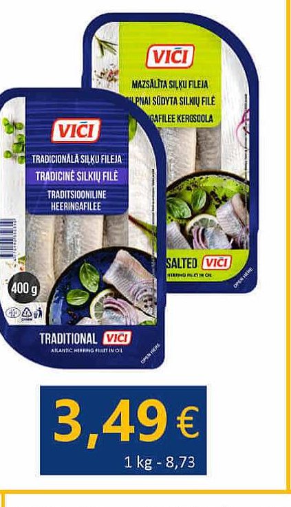 VIČI tradicinė Maxi Pack silkių filė / silkių filė silpnai sūdyta aliejuje, 400 g