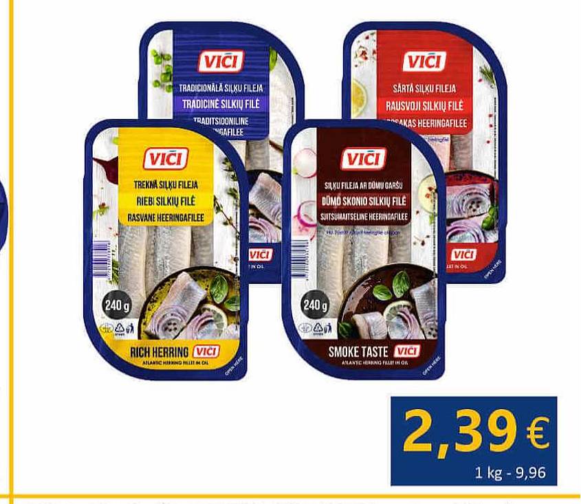 VIČI Tradicinė silkių filė / riebi sūdyta silkių filė / rausvoji silkių filė / dūmo silkių filė, 240 g