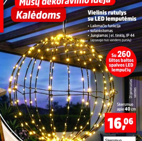 Vielinis rutulys su LED lemputėmis, 40 cm