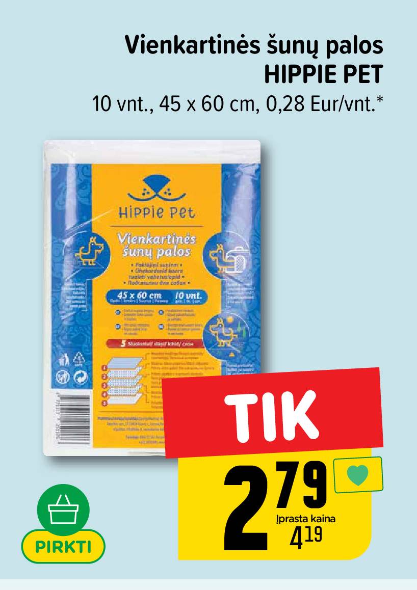 Vienkartinės šunų palos HIPPIE PET, 10 vnt