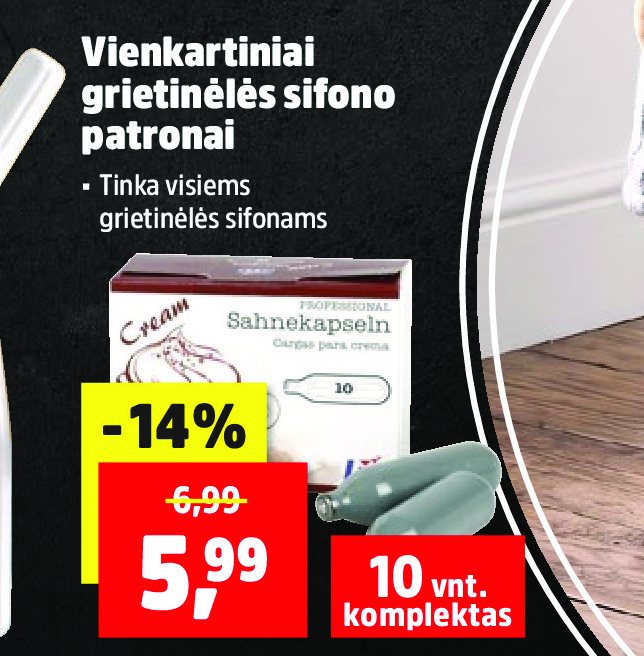 Vienkartiniai grietinėlės sifono patronai, 10 vnt
