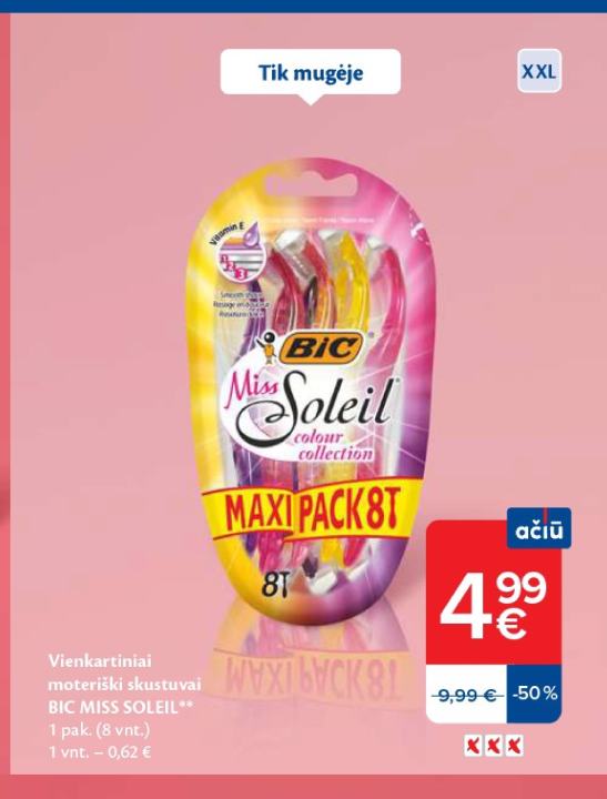 Vienkartiniai moteriški skustuvai BIC MISS SOLEIL, 1 pak.