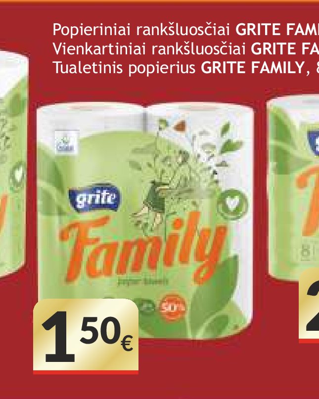 Vienkartiniai rankšluosčiai GRITE FAMILY, 2 vnt