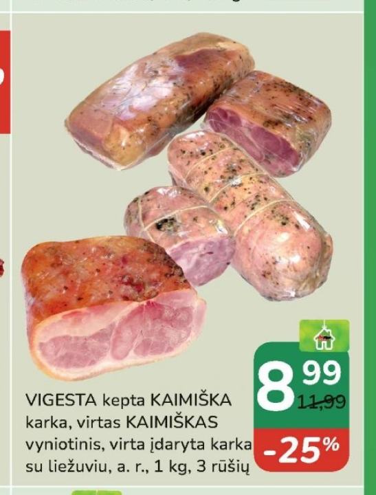 VIGESTA kepta KAIMIŠKA karka, virtas KAIMIŠKAS vyniotinis, virta įdaryta karka su liežuviu, 1 kg