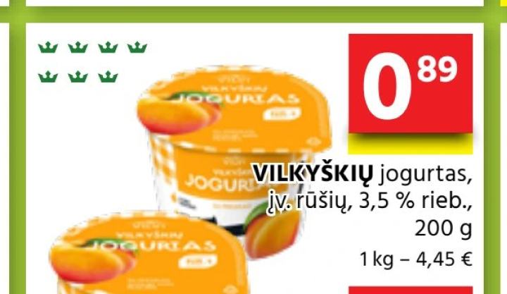 VILKYŠKIŲ jogurtas, įv. rūšių, 3,5 % rieb., 200 g