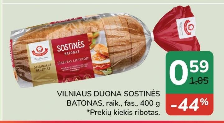 VILNIAUS DUONA SOSTINĖS BATONAS, 400 g