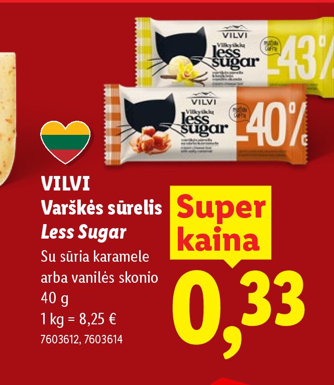 VILVI Varškės sūrelis Less Sugar, 40 g