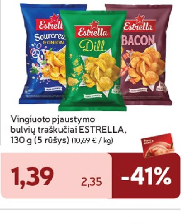 Vingiuoto pjaustymo bulvių traškučiai ESTRELLA, 130 g