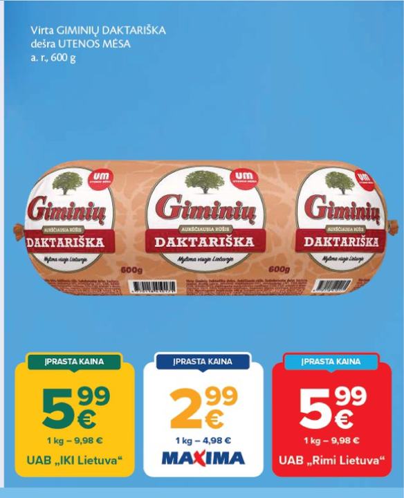 Virta GIMINIŲ DAKTARIŠKA dešra UTENOS MĖSA, 600 g