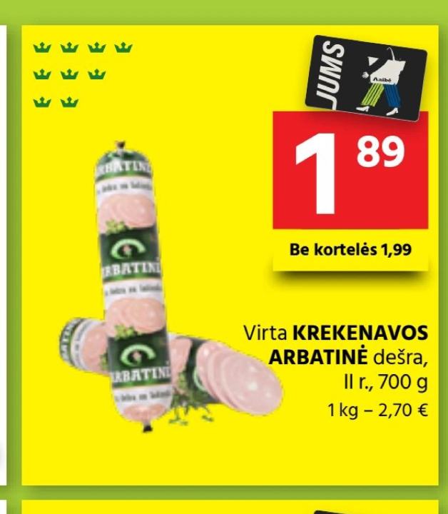 Virta KREKENAVOS ARBATINĖ dešra, 700 g