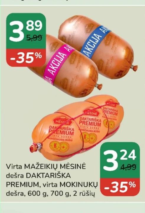 Virta MAŽEIKIŲ MĖSINĖ dešra DAKTARIŠKA PREMIUM, 600 g