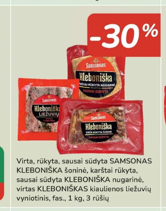 Virta, rūkyta, sausai sūdyta SAMSONAS KLEBONIŠKA šoninė, 1 kg