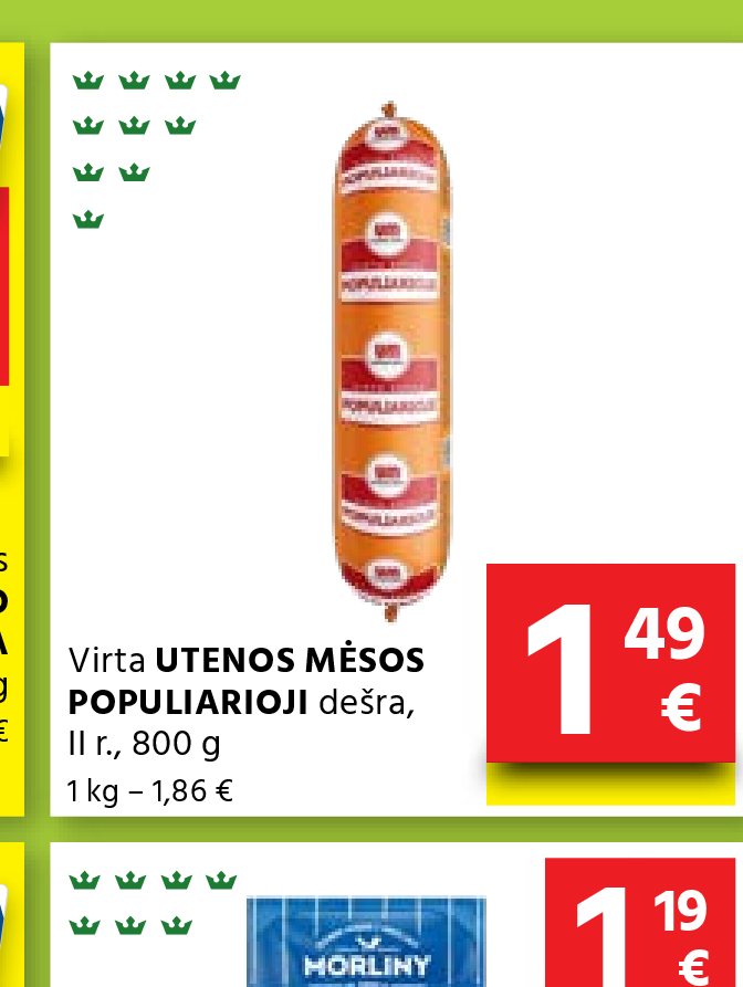 Virta UTENOS MĖSOS POPULIARIOJI dešra, 800 g