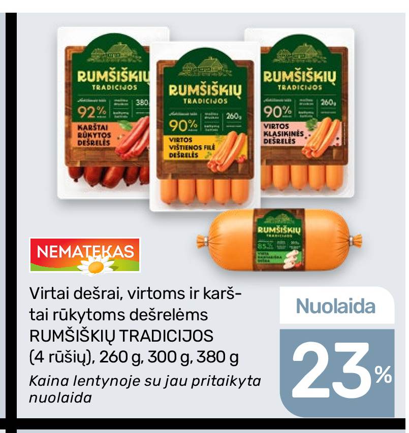 Virtai dešrai, virtoms ir karštai rūkytoms dešrelėms RUMŠIŠKIŲ TRADICIJOS, 260 g