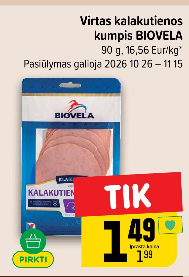 Virtas kalakutienos kumpis BIOVELA, 90 g