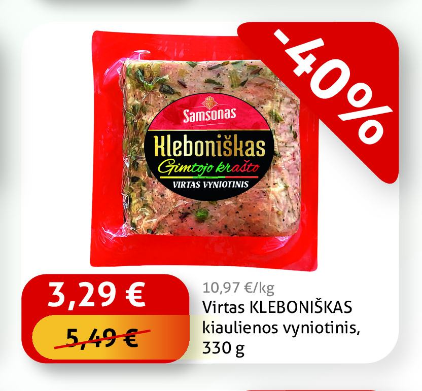 Virtas KLEBONIŠKAS kiaulienos vyniotinis, 330 g