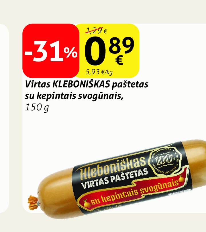 Virtas KLEBONIŠKAS paštetas, 150 g