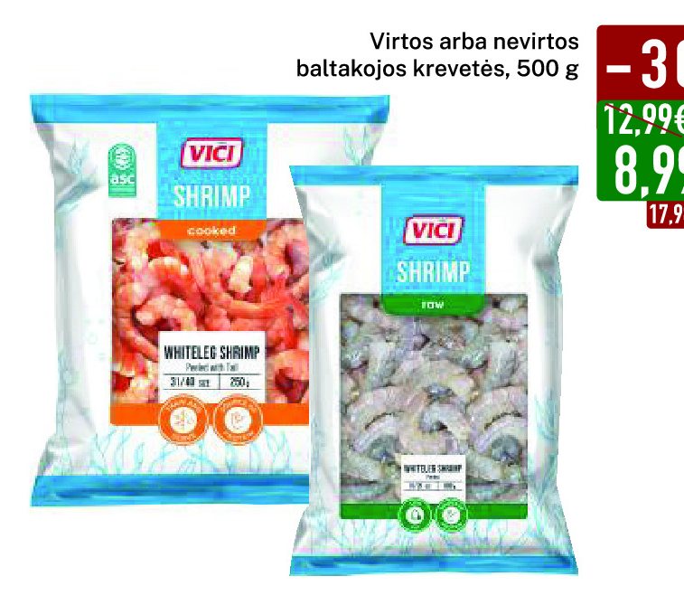 Virtos arba nevirtos baltakojės krevetės, 500 g