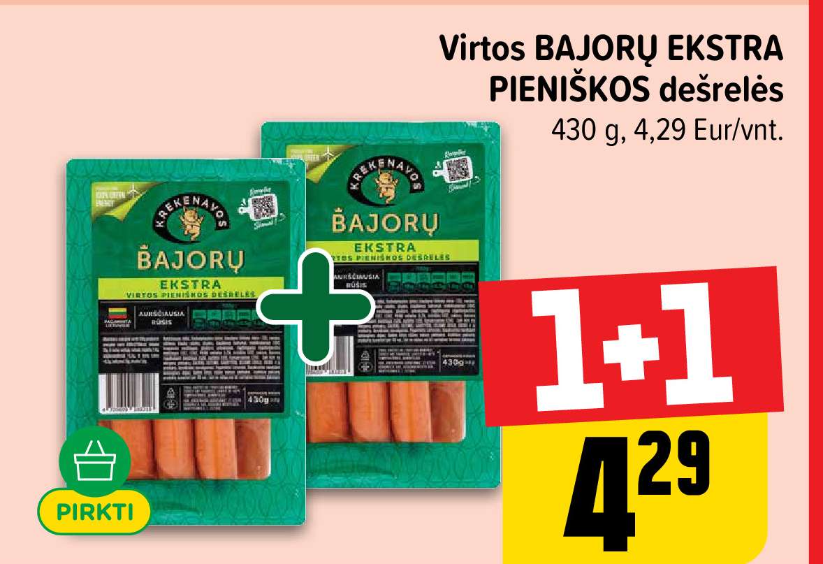 Virtos BAJORŲ EKSTRA PIENIŠKOS dešrelės, 430 g