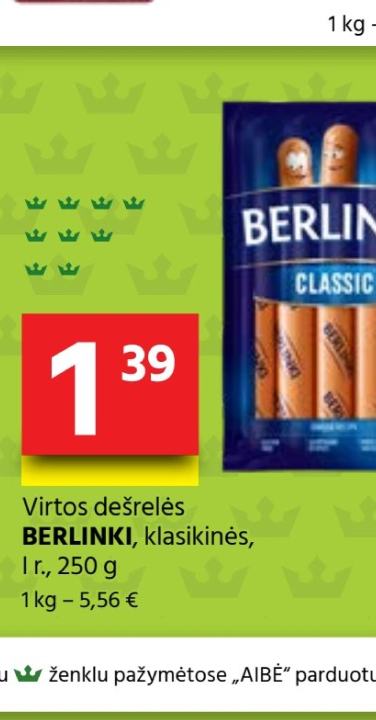 Virtos dešrelės BERLINKI, klasikinės, 250 g