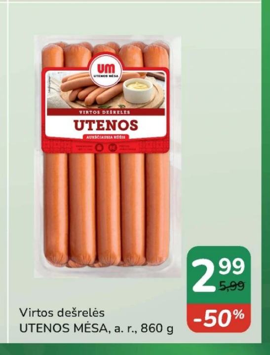 Virtos dešrelės UTENOS MĖSA, 860 g