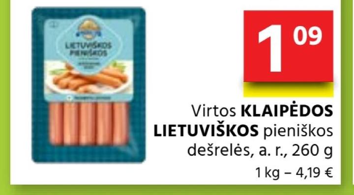 Virtos KLAIPĖDOS LIETUVIŠKOS pieniškos dešrelės, 260 g