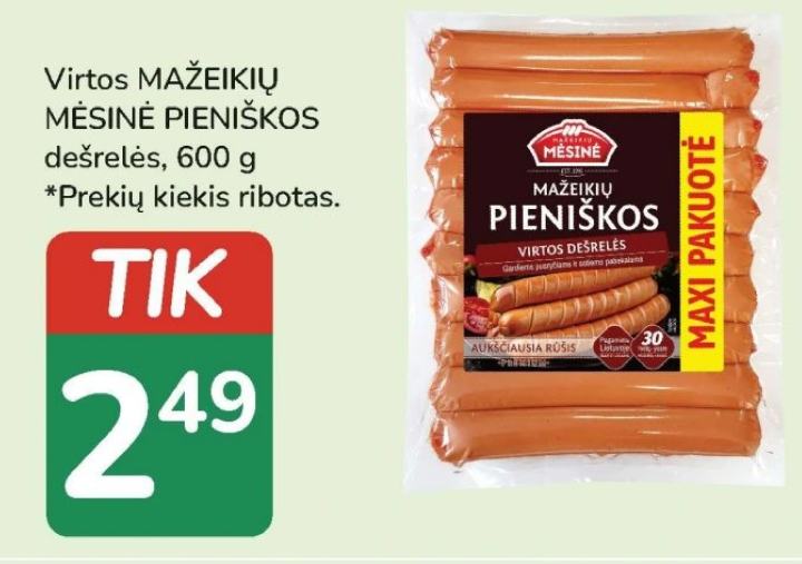 Virtos MAŽEIKIŲ MĖSINĖ PIENIŠKOS dešrelės, 600 g