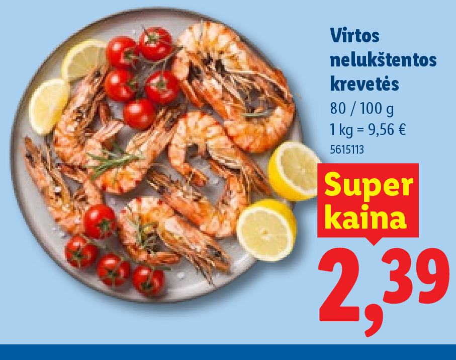 Virtos nelukštentos krevetės, 100 g