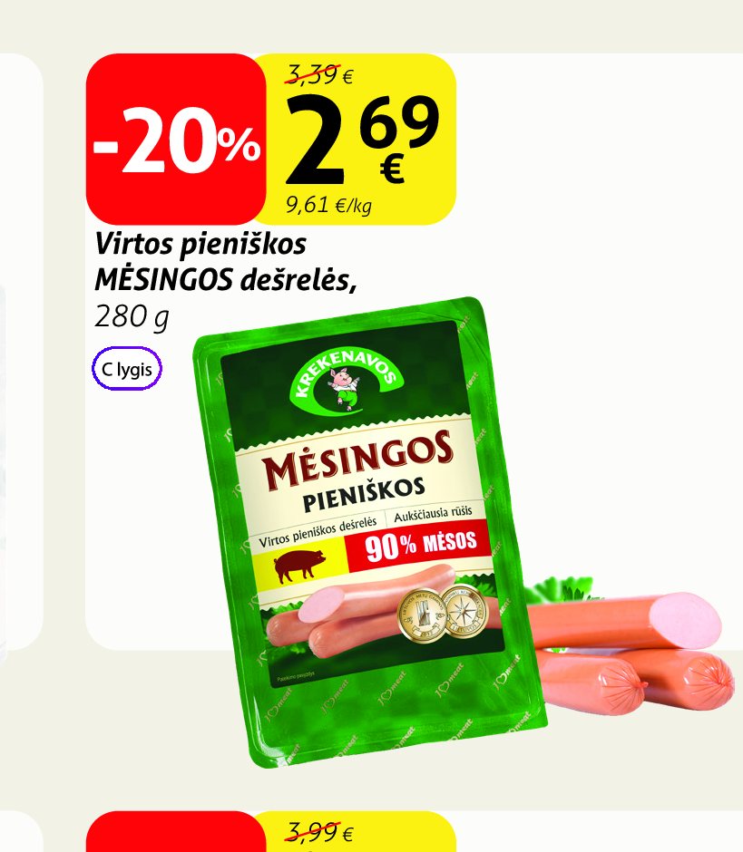 Virtos pieniškos MĖSINGOS dešrelės, 280 g