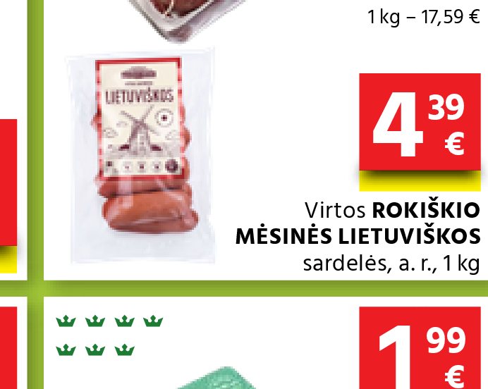 Virtos ROKIŠKIO MĖSINĖS LIETUVIŠKOS sardelės, 1 kg