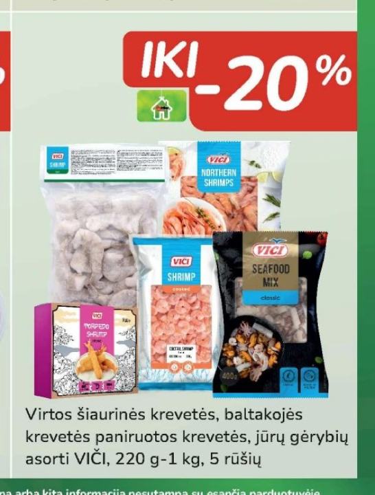 Virtos šiaurinės krevetės, baltakojės krevetės paniruotos krevetės, jūrų gėrybių asorti VIČI, 220 g-1 kg