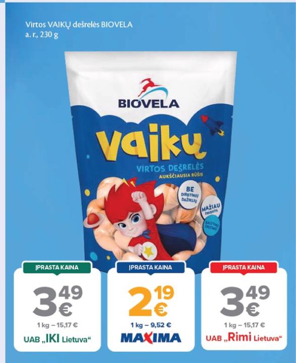 Virtos VAIKŲ dešrelės BIOVELA, 230 g