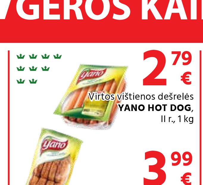 Virtos vištienos dešrelės YANO HOT DOG, 1 kg