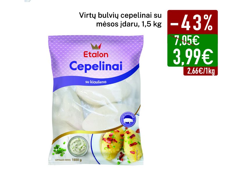Virtų bulvių cepelinai su mėsos įdaru, 1.5 kg